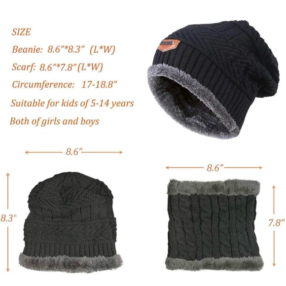 Kids Winter Hat and Scarf Set, 2Pcs Warm Knit Beanie Cap and Scarf 2 Set - Picture 6 of 8